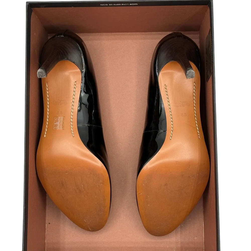 Coach FG1485 Womens Black Patent Leather Round Toe Stiletto Heel Pumps Size 8.5B